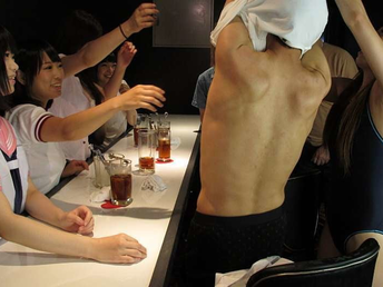 Yuri Sakura's Japanese homies take turns masturbating and deep-throating on rock-hard boners