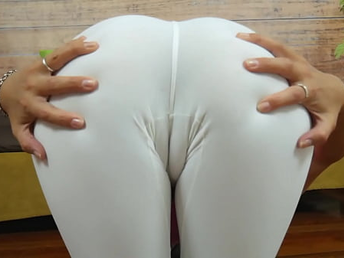 Beautiful Puffy Cameltoe On Puny Body! Tight White Leggings!