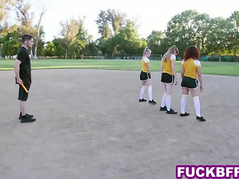 Coach gets fortunate with 3 teenies after the workout