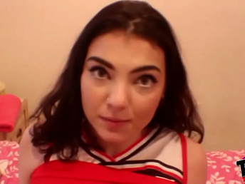 Splendid cheerleader gets caught masturbating and sucks a fat BBC