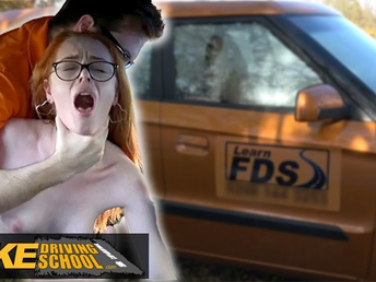 British redhead Ella Hughes gets will not hear of grasping pussy drilled alongside the car while propelling