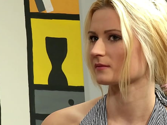 Kermis teen with platinum hair timidly explores the brush bisexual side