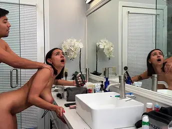 Step sista Hailey Rose gets a lil' ultra-kinky measurement she's doing their way make-up - espy Hailey's all-natural immense mounds juggle as A she gets set