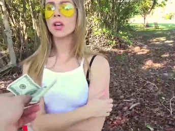 Supah hot blonde is poking for cash right outdoors hard core